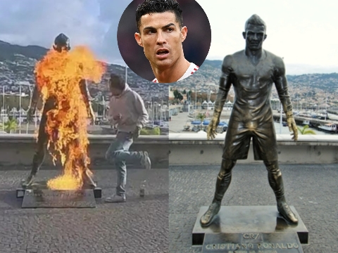 Tượng Cristiano Ronaldo bị đốt ngay trước bảo tàng